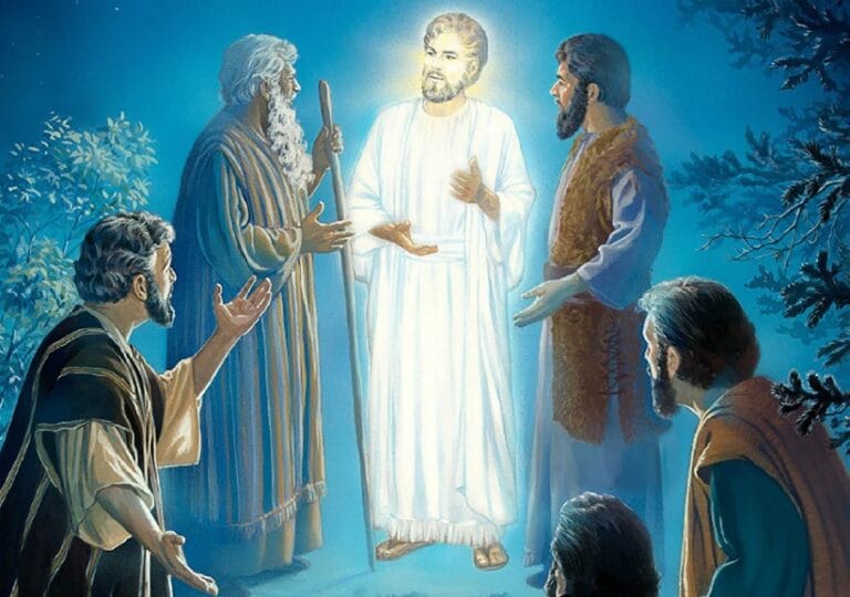 Ilustrasi dalam Perjanjian Baru ketika penampilan Yesus diubah oleh cahaya putih yang cemerlang, yang menyingkapkan kemuliaan ilahi-Nya kepada tiga rasulnya