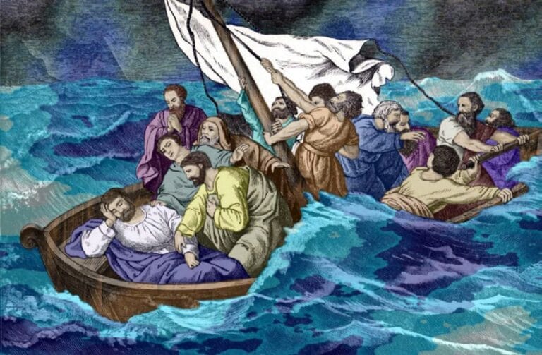 Ilustrasi lukisan badan di danau saat Yesus tertidur