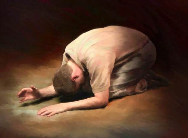 Ilustrasi seorang laki-laki yang tersungkur dan berlutut