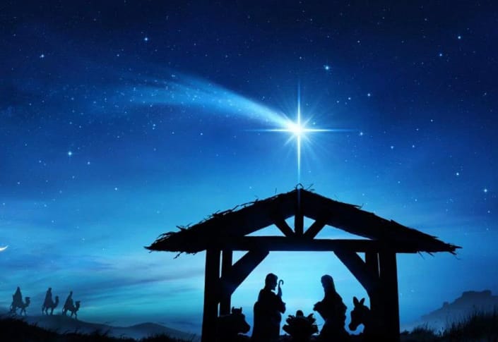 Ilustrasi majusi yang sedang berjalan ke arah palungan tempat kelahiran Tuhan Yesus