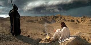 Ilustrasi Yesus di padang gurun sedang berpuasa dan dicobai iblis