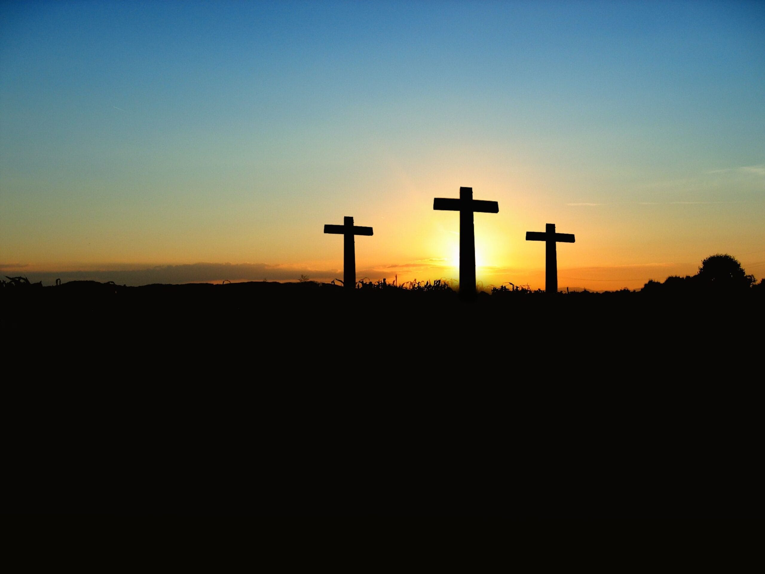 Photo by Pixabay: https://www.pexels.com/photo/silhouette-photo-of-3-cross-under-the-blue-sky-70847/